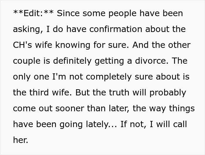 An update post confirming details about a guy's affair exposed and other cheaters facing divorce. An update post confirming details about a guy's affair exposed and other cheaters facing divorce.