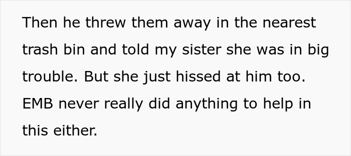 A spoiled sister hissing at her dad after he throws away her vampire teeth, with her enabling mom doing nothing. A spoiled sister hissing at her dad after he throws away her vampire teeth, with her enabling mom doing nothing.