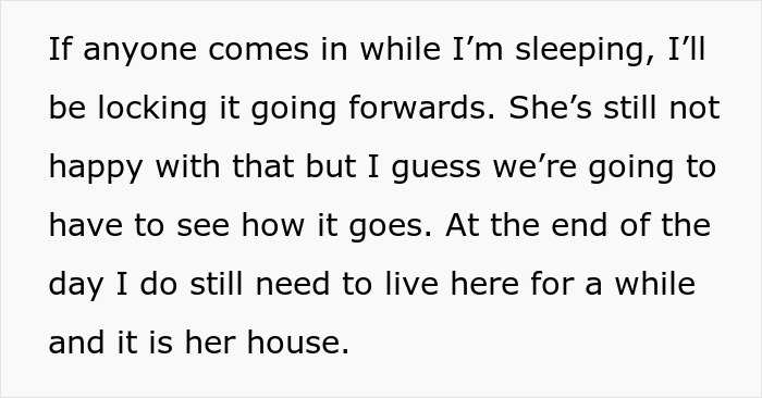 A controlling mom still unhappy as her daughter plans to lock her door if anyone enters while shes sleeping. She needs to live there. A controlling mom still unhappy as her daughter plans to lock her door if anyone enters while shes sleeping. She needs to live there.