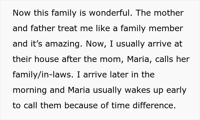 Text describing a babysitter's positive relationship with a family, highlighting calls to in-laws.