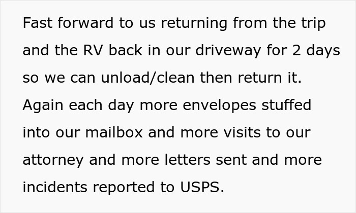 Returning from a trip, a homeowner finds more HOA fine envelopes and continues reporting incidents. Returning from a trip, a homeowner finds more HOA fine envelopes and continues reporting incidents.