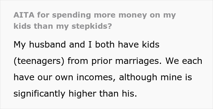 Screenshot of text discussing a mom earning more than hubs, refusing to fund his kids, and stepdaughter's children. Screenshot of text discussing a mom earning more than hubs, refusing to fund his kids, and stepdaughter's children.