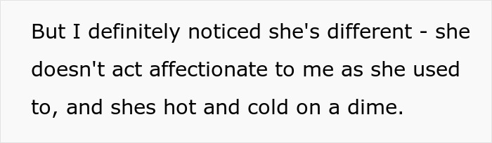 A screenshot of text about a guy mourning his marriage, describing his wife's changing affection and hot-and-cold behavior.