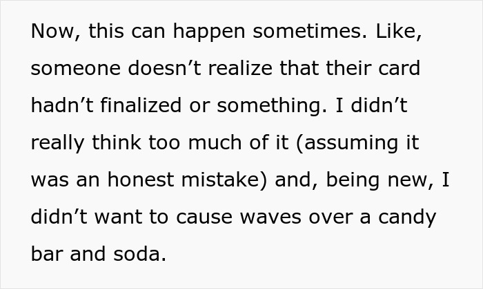 Screenshot of text: Now, this can happen sometimes. Like, someone doesn't realize that their card hadn't finalized or something. Screenshot of text: Now, this can happen sometimes. Like, someone doesn't realize that their card hadn't finalized or something.