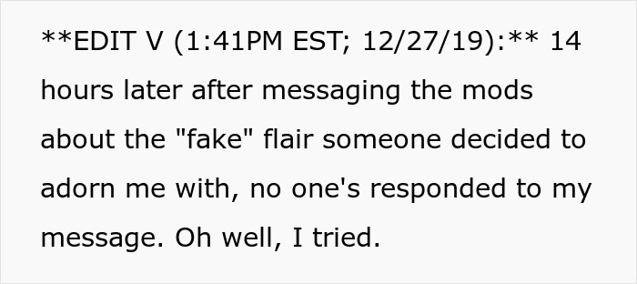 Shopper accused of having a weapon to threaten Karen: Edit V, 14 hours later, still no response regarding fake flair.
