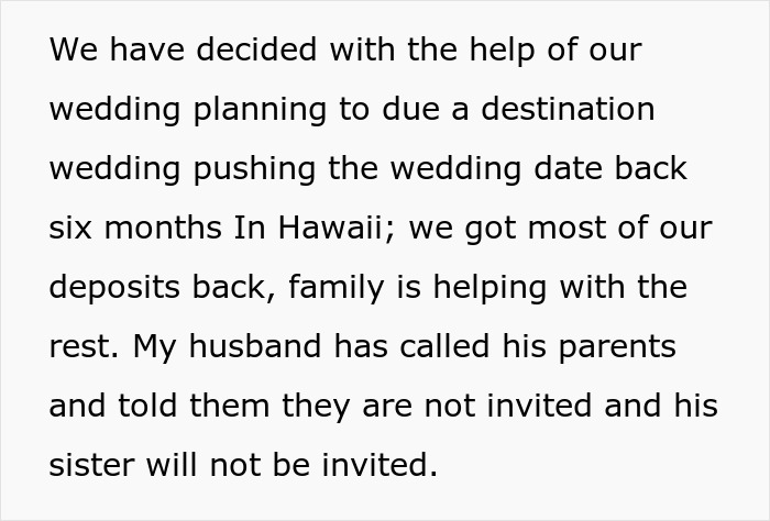 Text explaining a wedding ban for SIL and family due to bullying the deaf cousin and destroying hearing aids. Text explaining a wedding ban for SIL and family due to bullying the deaf cousin and destroying hearing aids.