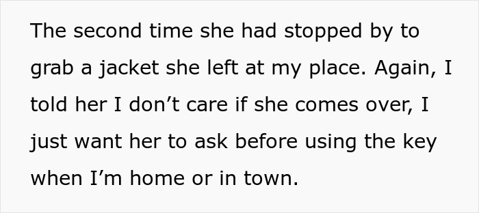 A screenshot of text about the sister stopping by, emphasizing her use of the brother's home as her personal lounge. A screenshot of text about the sister stopping by, emphasizing her use of the brother's home as her personal lounge.