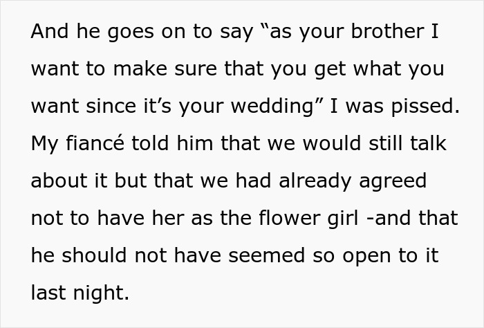 A screenshot from a wedding dispute story, showing text illustrating frustration over an in-laws' request about wedding roles.