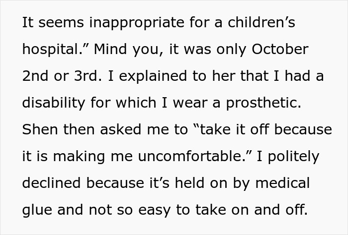 More text describing the mom's continued insistence on the medical worker removing his prosthetic ear. More text describing the mom's continued insistence on the medical worker removing his prosthetic ear.