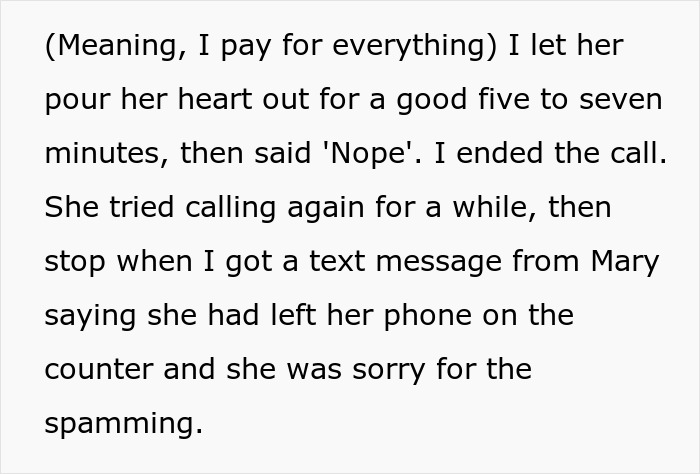 The woman refuses to help her half-sister with her baby after being taunted about infertility.