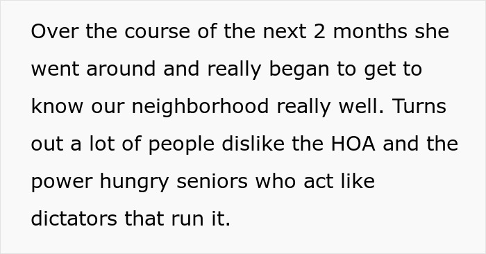 Homeowner fights HOA, discovering neighborhood residents dislike the dictatorial HOA. Homeowner fights HOA, discovering neighborhood residents dislike the dictatorial HOA.