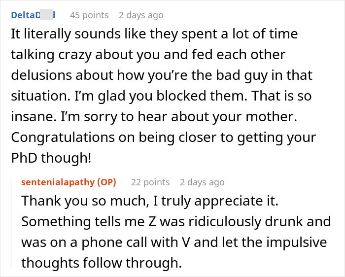 A screenshot showing Reddit comments regarding a Bachelorette date dispute and friendship ending due to hurtful messages. A screenshot showing Reddit comments regarding a Bachelorette date dispute and friendship ending due to hurtful messages.