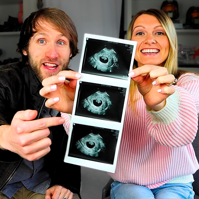 A couple smiling and holding up a strip of three ultrasound images. The 'baby canceled' post reflects a woman's decision over a problematic father. A couple smiling and holding up a strip of three ultrasound images. The 'baby canceled' post reflects a woman's decision over a problematic father.