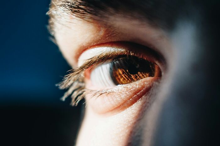 Close-up of an eye, a scary science fact about human biology.