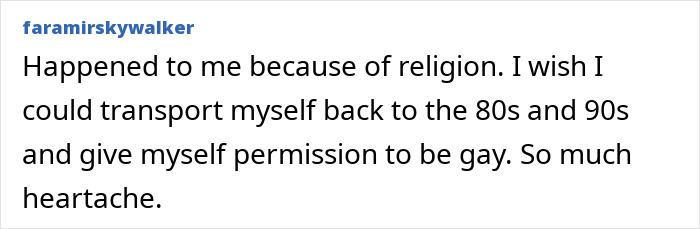 A comment about a rock star coming out as gay and regretting not doing so earlier due to religion.