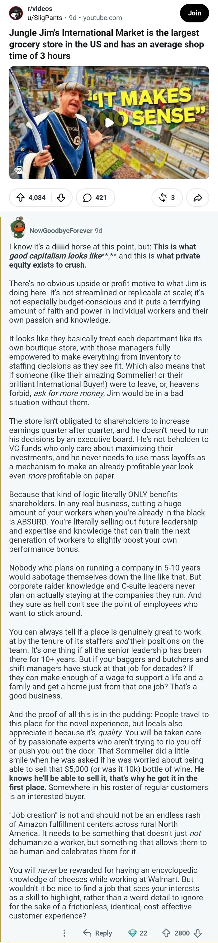 A screenshot of a Reddit post featuring an image of two men looking at produce in a grocery store. This is one of the many comments that should be in the hall of fame.