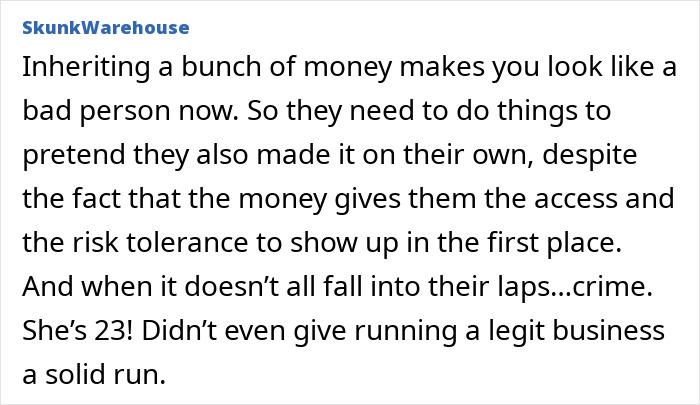 Screenshot of a comment discussing Bill Gates' daughter's startup and the fraud accusation.