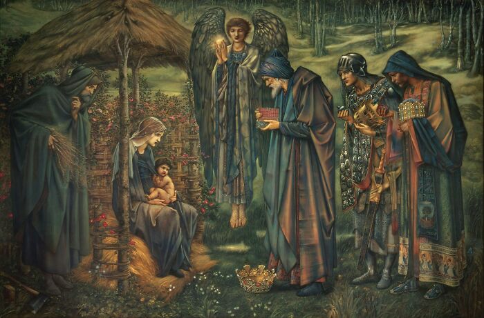 Nativity scene painting depicting the Three Wise Men, representing historical and religious misconceptions.