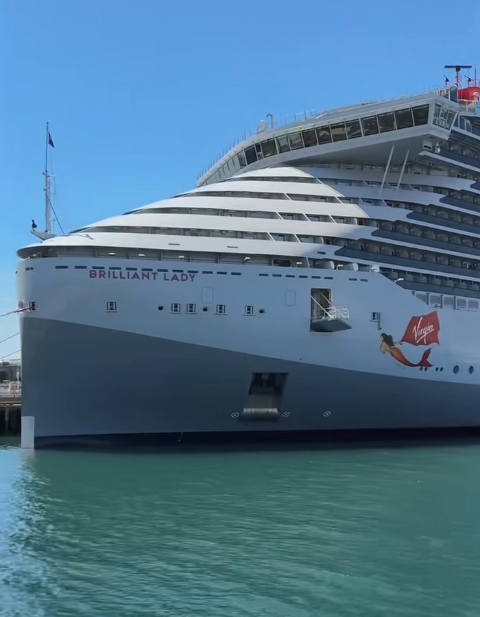 Brilliant Lady cruise ship docked, a vessel that has seen bizarre cruise ship incidents.