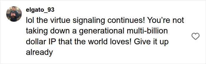 A social media comment criticizing the Black Mirror director's response to the Harry Potter series offer.