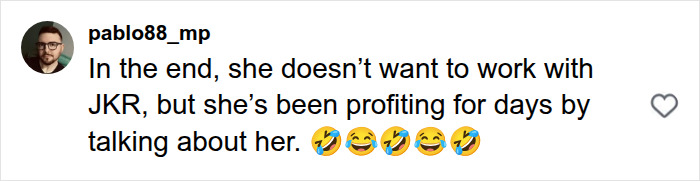 A social media comment about the Black Mirror director profiting by talking about JKR and the Harry Potter series.