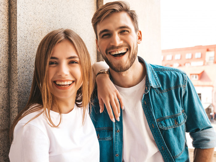 A happy couple, smiling widely, contrasting the conniving BF and the relationship unravels. A happy couple, smiling widely, contrasting the conniving BF and the relationship unravels.