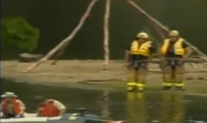 Rescue workers searching a river for a bride who drowned during a trash-the-dress shoot. Rescue workers searching a river for a bride who drowned during a trash-the-dress shoot.