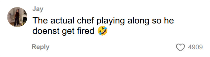 A netizen comment: The actual chef playing along so he doenst get fired 😂, related to Brooklyn Beckham's cooking video.
