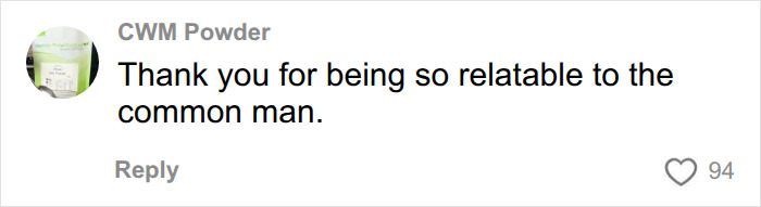 A comment relating to Brooklyn Beckham's cooking video, thanking him for being relatable to the common man.