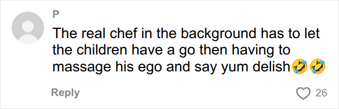 A comment on Brooklyn Beckham's cooking video suggesting a real chef in the background is letting children cook, roasting the video.