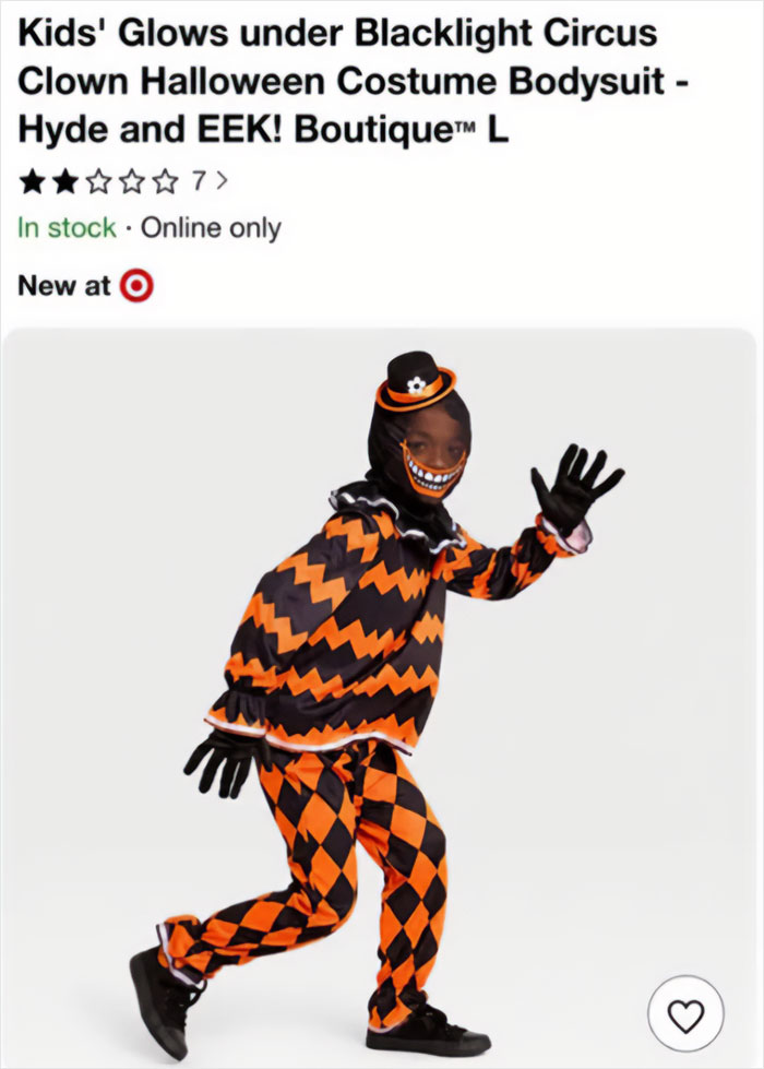 Image of a child in a Kids Halloween costume, circus clown outfit, the costume that sparked backlash for Target.