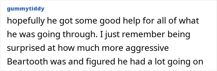 Screenshot of an online comment about a rock star and his coming out as gay, referencing Beartooth.