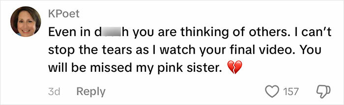 KPoet's comment on a TikTok goodbye video, highlighting the TikToker's thoughtfulness even in d***h. KPoet's comment on a TikTok goodbye video, highlighting the TikToker's thoughtfulness even in d***h.