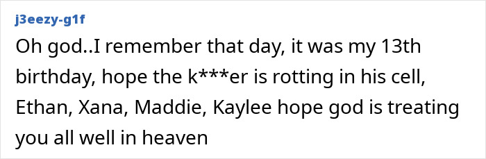 A social media comment from j3eezy-g1f sharing a remembrance and a wish for justice regarding Bryan Kohberger's targeted house. A social media comment from j3eezy-g1f sharing a remembrance and a wish for justice regarding Bryan Kohberger's targeted house.