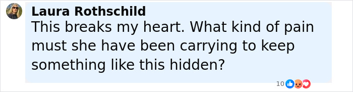Social media comment from Laura Rothschild, expressing heartbreak over Cheerleader Laken Snelling's hidden newborn confession. Social media comment from Laura Rothschild, expressing heartbreak over Cheerleader Laken Snelling's hidden newborn confession.