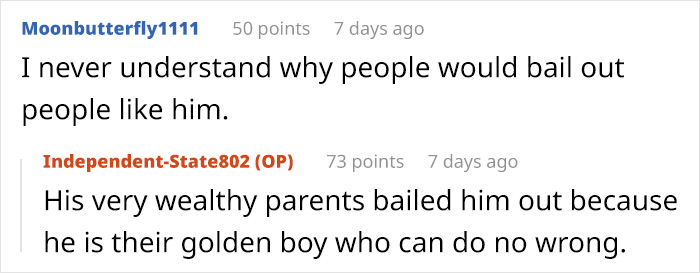 A Reddit user questioning why the husband was bailed out after a horrible miscommunication.