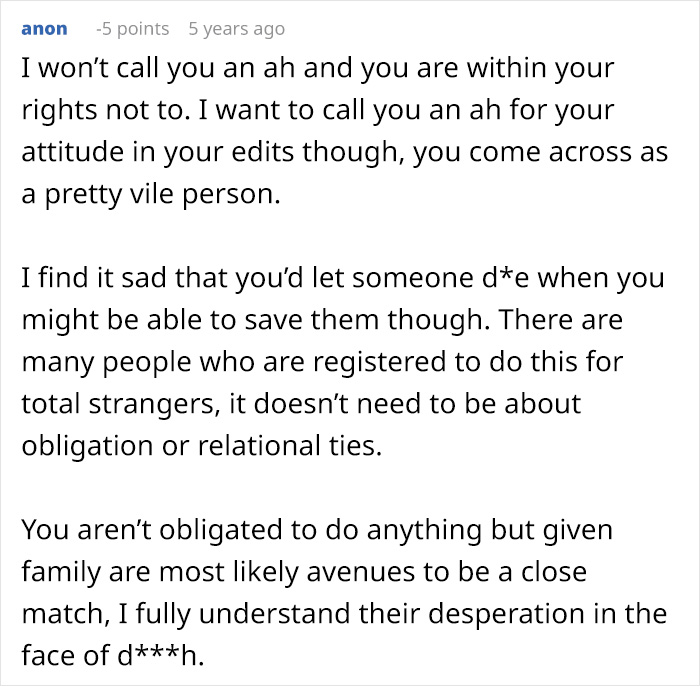 A Reddit comment expressing sadness about an adopted teen letting birth parents d*e without help. A Reddit comment expressing sadness about an adopted teen letting birth parents d*e without help.