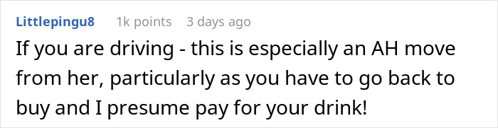 A comment suggesting the DIL's coffee order refusal was an AH move, especially if driving.
