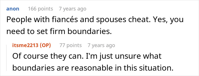 Online comments about setting boundaries when a BF has female friends and a close coworker.