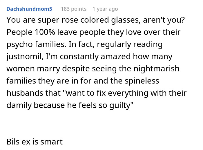 A comment about a wedding dispute, highlighting how in-laws and family can tear relationships apart. A comment about a wedding dispute, highlighting how in-laws and family can tear relationships apart.