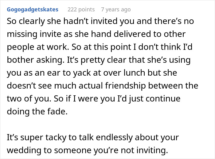 Woman Thinks She’s Found A Bestie At Work, Her Wedding Invite List Reveals She’s Just A Coworker Woman Thinks She’s Found A Bestie At Work, Her Wedding Invite List Reveals She’s Just A Coworker