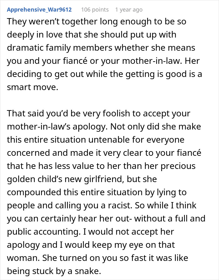 A comment discussing a wedding dispute and the importance of a smart move in dealing with mother-in-law issues. A comment discussing a wedding dispute and the importance of a smart move in dealing with mother-in-law issues.