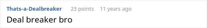 A screenshot showing a Reddit comment stating Deal breaker bro in response to a wife's jealousy and deportation story.