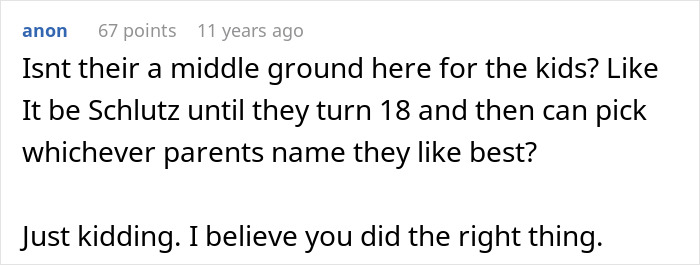 A comment suggesting a middle ground for children's names in a hilariously awkward situation of sharing too much. A comment suggesting a middle ground for children's names in a hilariously awkward situation of sharing too much.