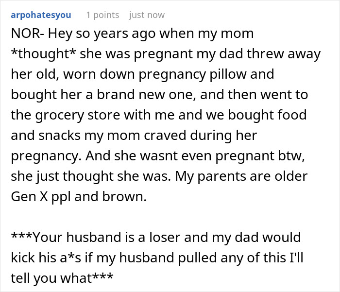 Screenshot of a Reddit comment about a husband who left a pregnant relationship, comparing him to a supportive dad. Screenshot of a Reddit comment about a husband who left a pregnant relationship, comparing him to a supportive dad.