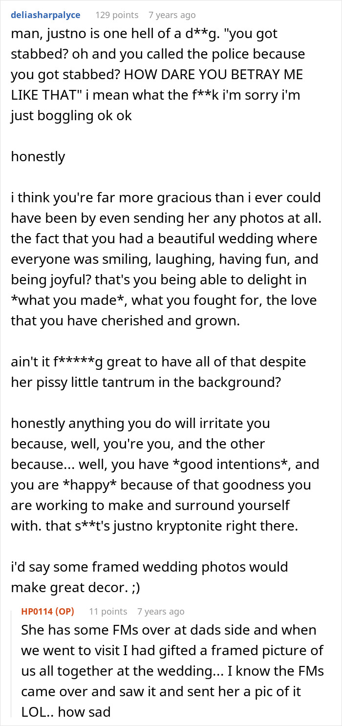 Screenshot of an online comment about the bride's wedding photos and MIL's reaction. Screenshot of an online comment about the bride's wedding photos and MIL's reaction.