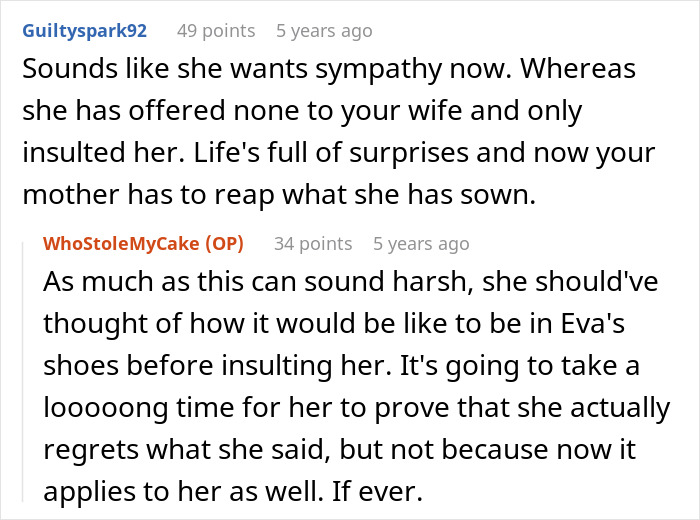 Reddit comments on the mother's lack of sympathy after insulting for vitiligo, now facing the same.