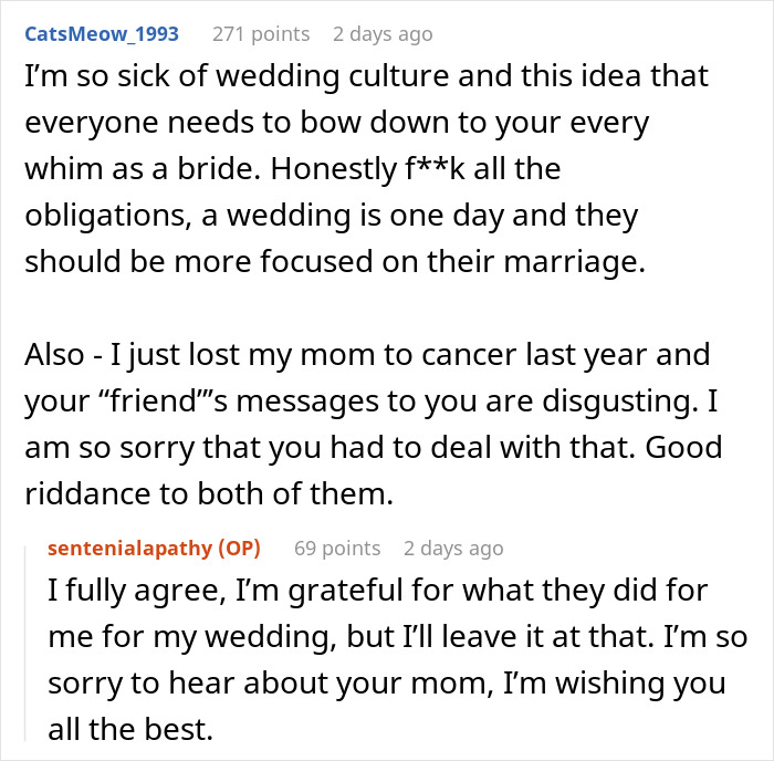 A reddit comment about a friendship ending due to a bachelorette date dispute and hurtful messages. A reddit comment about a friendship ending due to a bachelorette date dispute and hurtful messages.