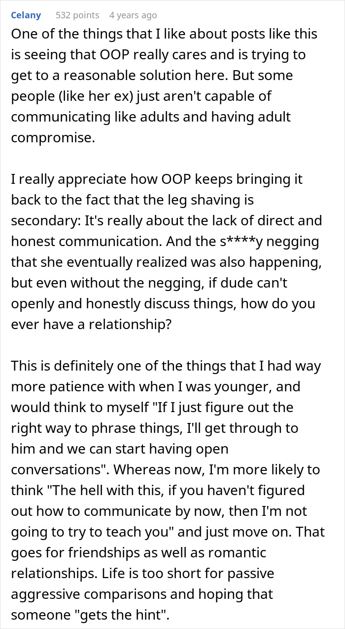 Woman Loses Rose-Tinted Glasses For BF After He Mocks Her Leg Hair Due To His Friends' Comments Woman Loses Rose-Tinted Glasses For BF After He Mocks Her Leg Hair Due To His Friends' Comments