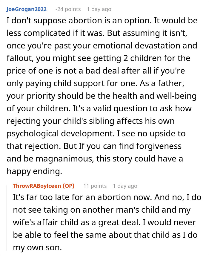 A screenshot of a comment suggesting forgiveness and magnanimity in a situation where a wife cheats on her husband. A screenshot of a comment suggesting forgiveness and magnanimity in a situation where a wife cheats on her husband.